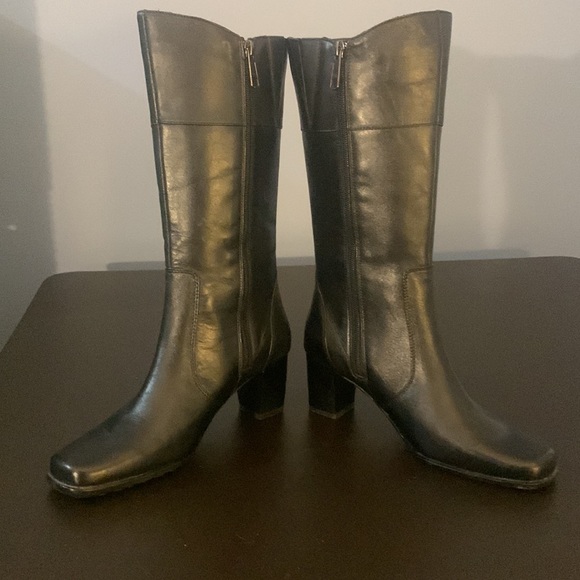 Aqua College square toe Leather calf high heel boots water proof aqua protect 7M - Picture 3 of 12